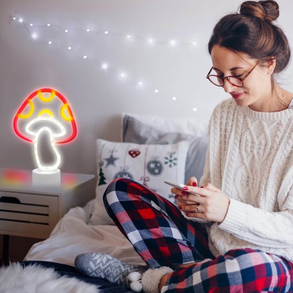 NIB Mushroom Trippy Red & Yellow LED Neon Accent Light Decorative Lamp - Picture 3 of 6